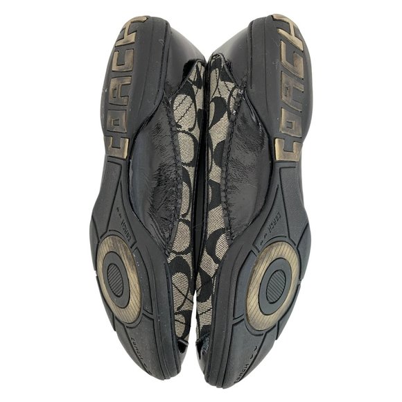 Womens 7.5 Coach Dannie Ballet Flats Shoes Monogram Patent Leather Black 6539 - Picture 9 of 16